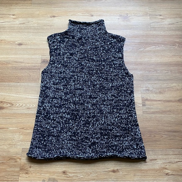 Sleeveless Mock Turtleneck Black White Speckled Knit Sweater Size Large - Picture 6 of 10